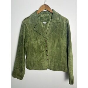 VTG Live A Little Green Suede Leather Jacket Wm MD Boho Y2K 90 Punk Gilmore Girl